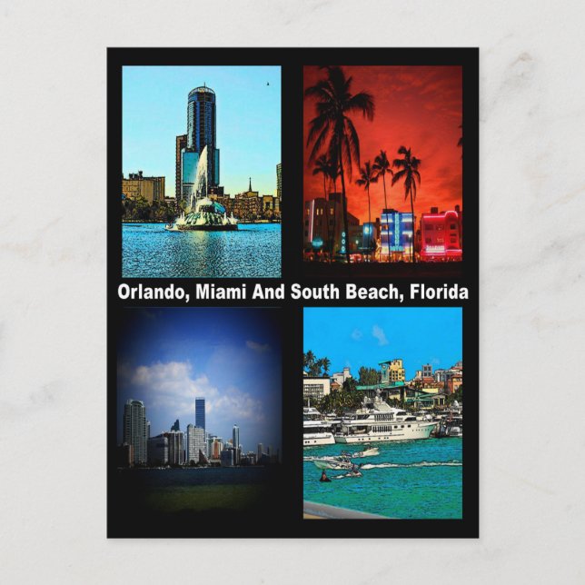 Orlando, Miami, South Beach Collage Postkarte (Vorderseite)