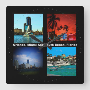 Orlando, Miami, South Beach Collage Quadratische Wanduhr