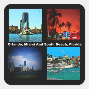 Orlando Miami South Beach Collage Quadratischer Aufkleber