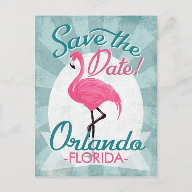 Orlando Save the Date Pink Flamingo Ankündigungspostkarte (Vorderseite)
