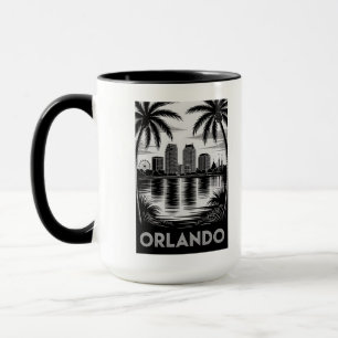 Orlando Skyline Schwarz-Weiß-Holzschnitt Lake Eola Tasse