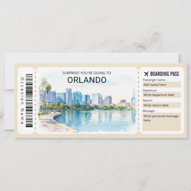 Orlando Trip Boarding Pass Ticket Einladung (Vorderseite)