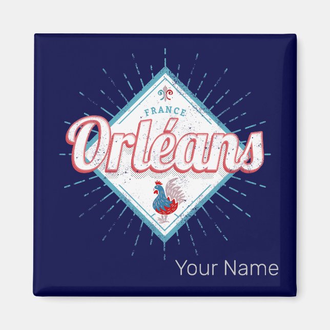 Orleans Loiret France Retro Rooster Vintag Magnet (Vorne)