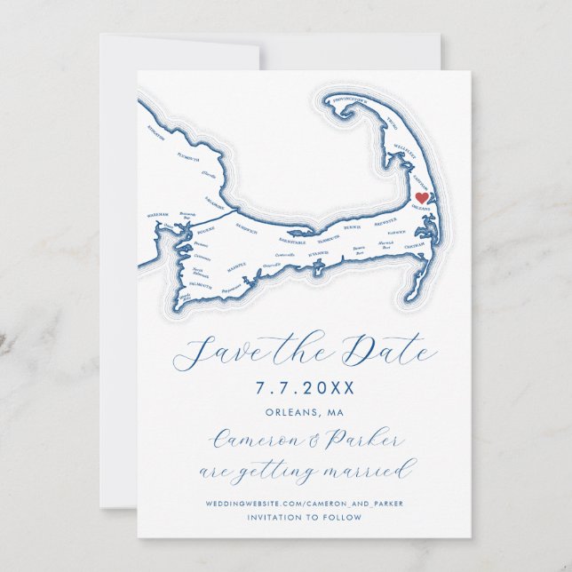 Orleans MA Cape Cod Map Navy Blue Wedding Save The Date (Vorderseite)