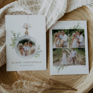 Ornament Aquarellgrün Merry Xmas 4 Fotos Feiertagskarte