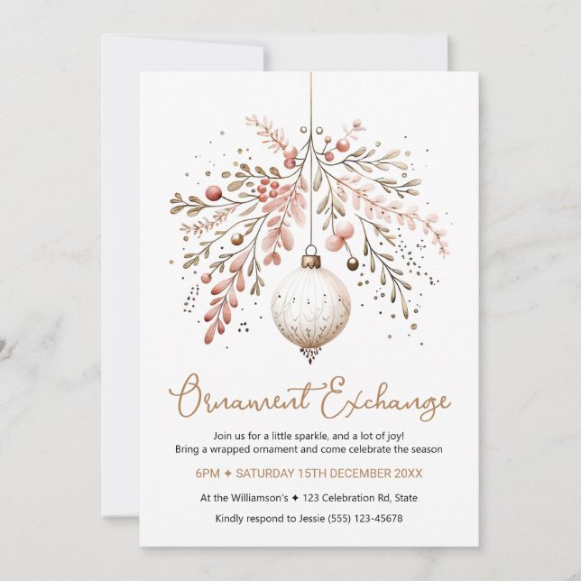 Ornament-Austausch Einladung Elegant (Vorderseite)
