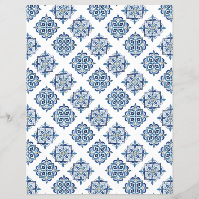 Ornament blau auf weiß gestickt flyer (Vorne)