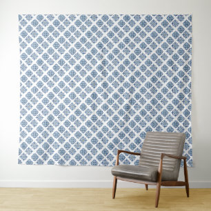 Ornament blau auf weiß gestickt wandteppich