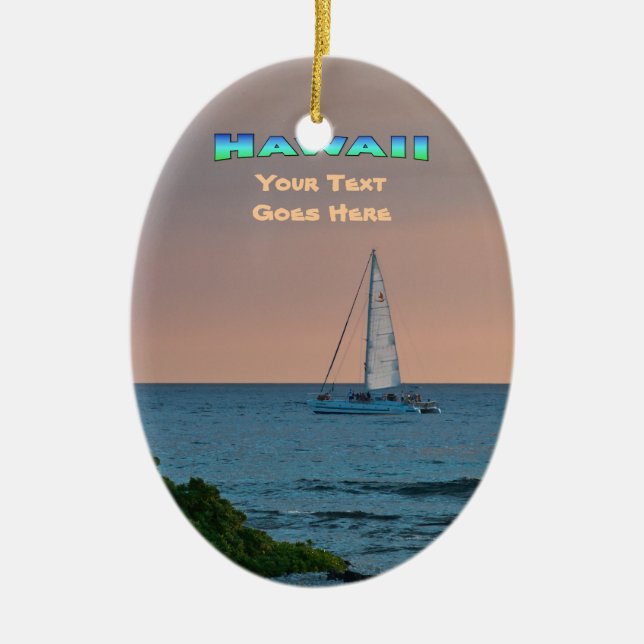Ornament: Blue Catamaran Sunset (Oval) Keramik Ornament (Vorne)