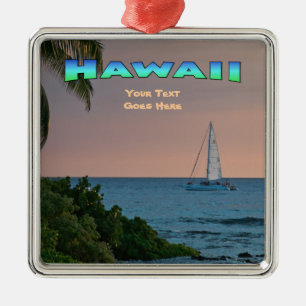 Ornament: Blue Catamaran Sunset (Premium Square) Silbernes Ornament