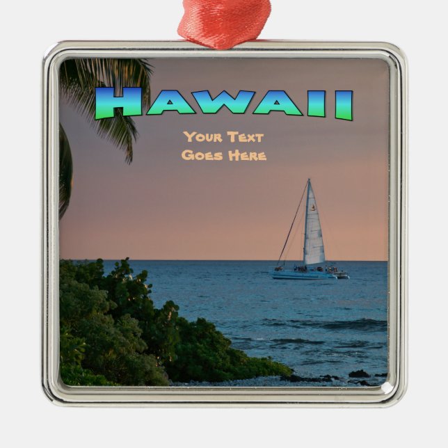 Ornament: Blue Catamaran Sunset (Premium Square) Silbernes Ornament (Vorne)