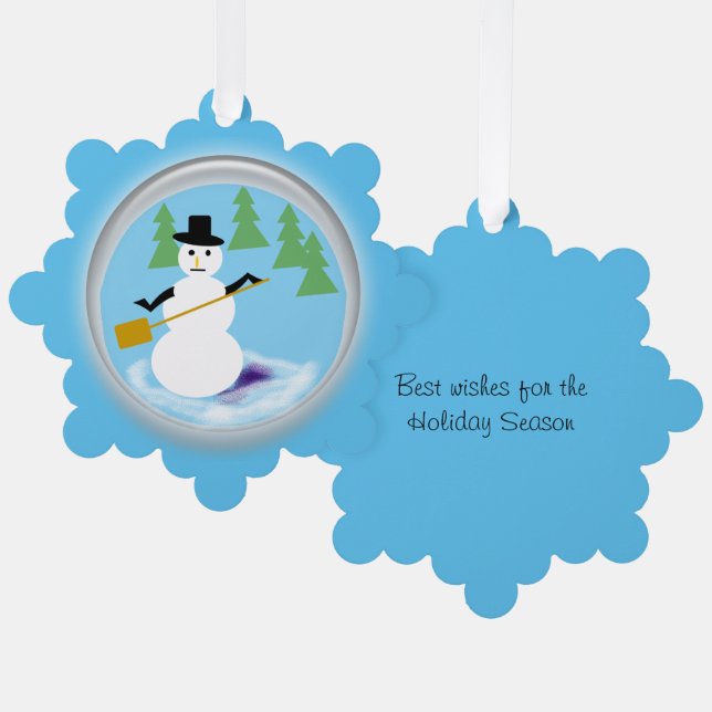 Ornament Card - Working Snowman (Vorderseite/Rückseite)