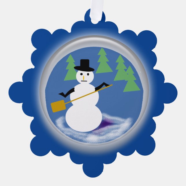 Ornament Card - Working Snowman on Dark Blue (Vorderseite)