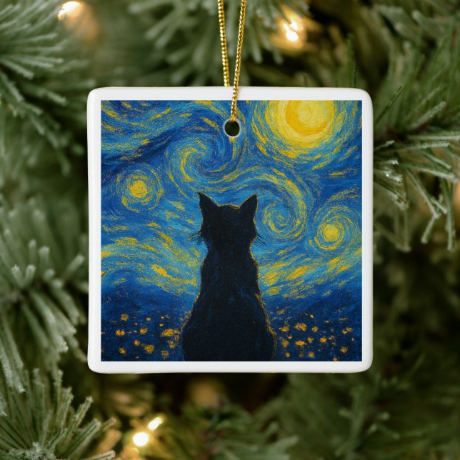 Ornament Cat Starry Night Van Gogh  (Baum)