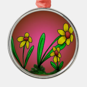Ornament, Drei kleine Blumen, Frühlingszeit Silbernes Ornament