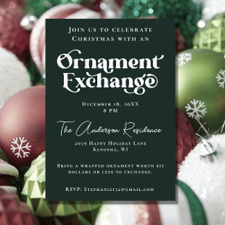Ornament Exchange Green Bold Typografy Geburtstag Einladung