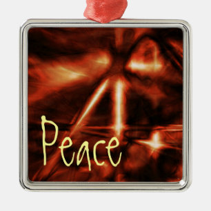 Ornament, Frieden, Elektrisches Orange Rot Silbernes Ornament