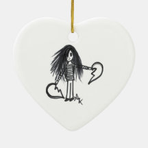 Ornament Girl, Black & White Broken Halbherz