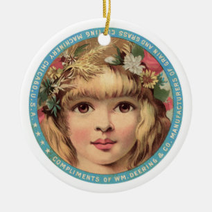 Ornament, hübsches Mädchen mit Blume Vintage Werbu Keramikornament