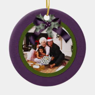 Ornament Lila Grüne Stechpalme Schleife Weihnachte