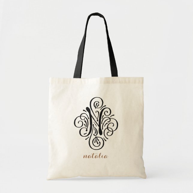 Ornament Monogram Swash Personalisiert Initial "N" Tragetasche (Vorne)