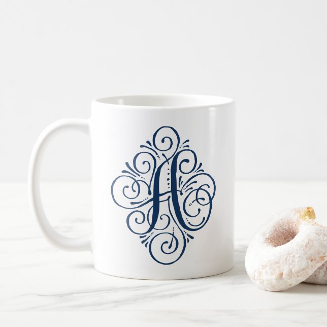 Ornament Monogram Swash Personalisiert Kaffeetasse (Mit Donut)