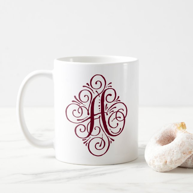 Ornament Monogram Swash Personalisiert Kaffeetasse (Mit Donut)