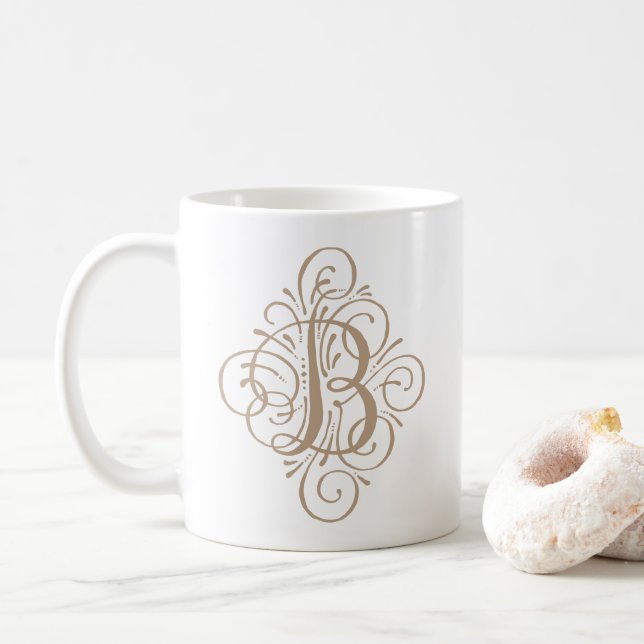 Ornament Monogram Swash Personalisiert Kaffeetasse (Mit Donut)