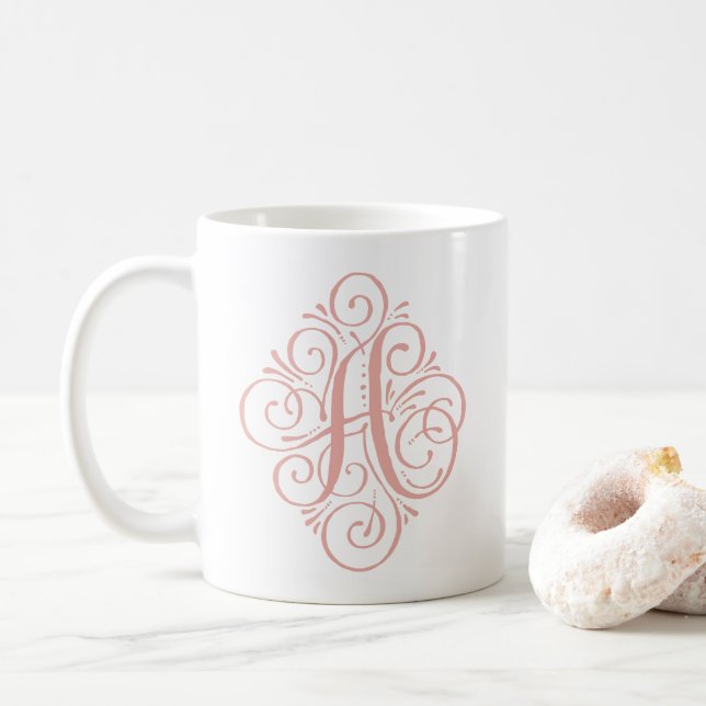 Ornament Monogram Swash Personalisiert Kaffeetasse (Mit Donut)