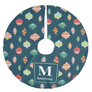 Ornament-Muster auf Blau mit Monogramm-Namen Polyester Weihnachtsbaumdecke