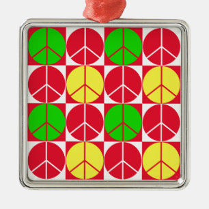 Ornament, Peace Rasta, Rot Gelb Grün Silbernes Ornament