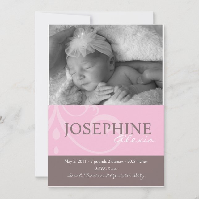 Ornament Pink Baby Ankündigung (Vorderseite)