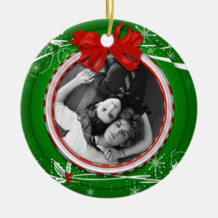 Ornament Red Green Holly Ribbon 1. Weihnachten