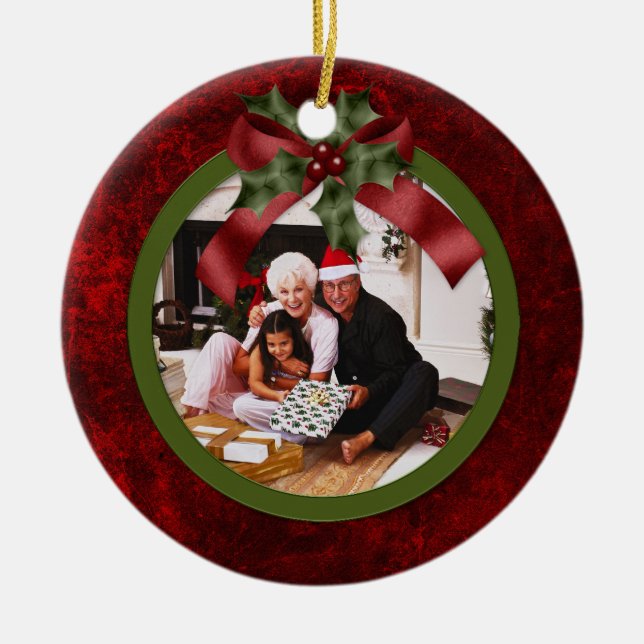 Ornament Red und Green Holly Bow Weihnachtsfest Fo (Vorne)