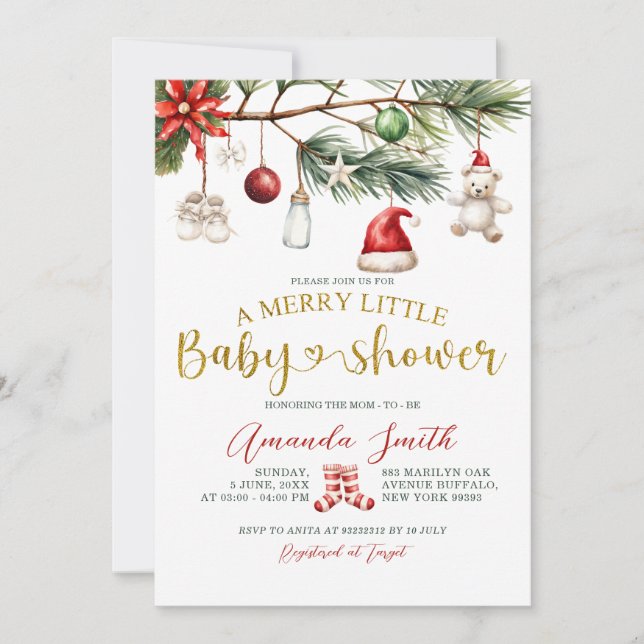 Ornament Santa Merry Little Baby Shower Einladung (Vorderseite)
