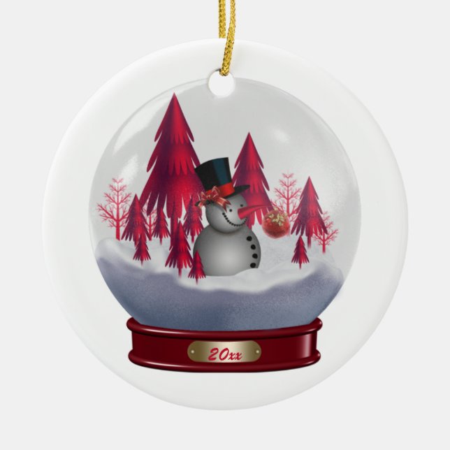 Ornament Snowman Rote Weihnachtsbaumen Schneeglobe (Vorne)