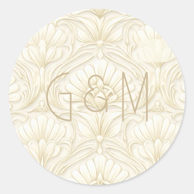 Ornamental Art Deco – Ivory | Custom Wedding Luxe Runder Aufkleber (Vorderseite)