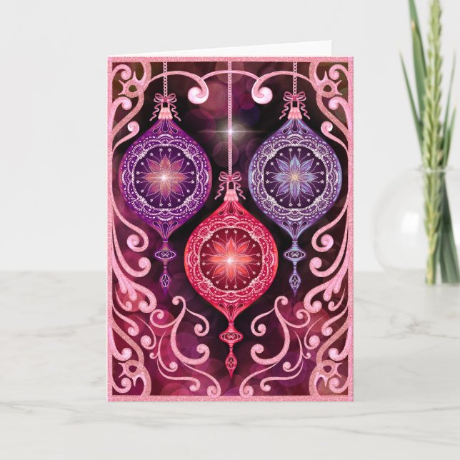 Ornamental Christmas - Pink Christmas Card Karte (Vorderseite)