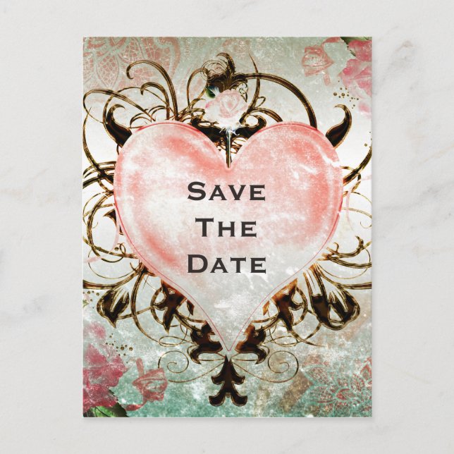 Ornamental Elegante Vintages Herz Party Ankündigungspostkarte (Vorderseite)