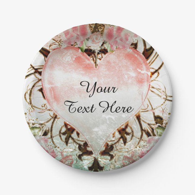 Ornamental Elegante Vintages Herz Party Pappteller (Vorderseite)