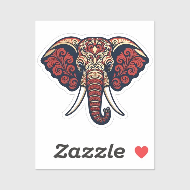 Ornamental Elephant Head - Red, Blue & Gold Paisle Aufkleber (Blatt)