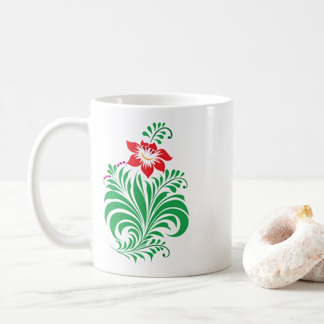 Ornamental Floral Flower Design – Elegant Kaffeetasse (Mit Donut)