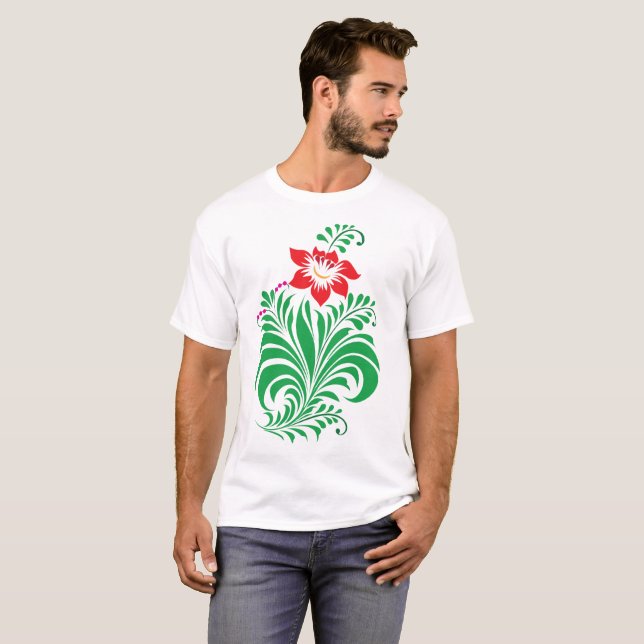 Ornamental Floral Flower Design – Elegant T-Shirt (Vorne ganz)