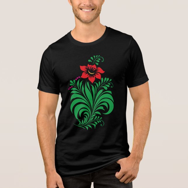 Ornamental Floral Flower Design – Elegant Tri-Blend Shirt (Vorderseite)
