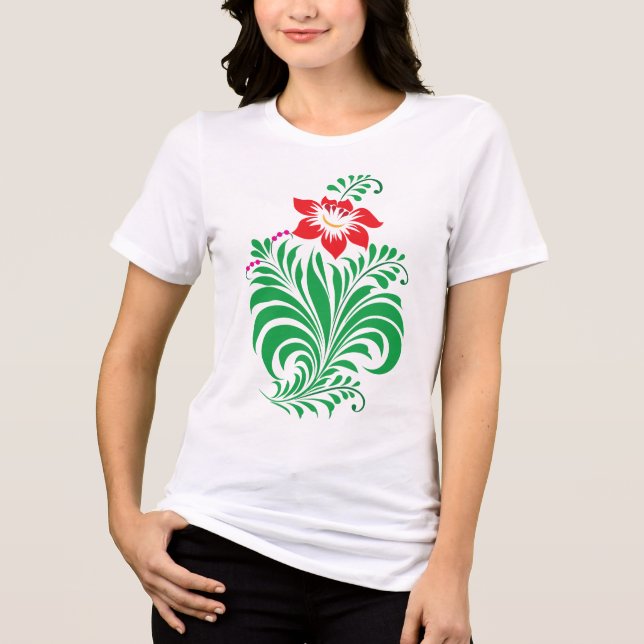 Ornamental Floral Flower Design – Elegant Tri-Blend Shirt (Vorderseite)