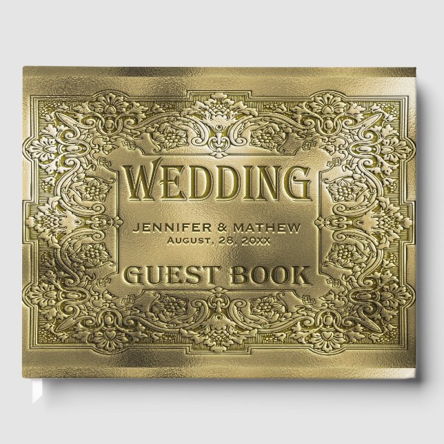 Ornamental Gold Embossed Wedding Look Gästebuch (Vorderseite)