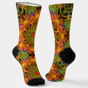 Ornamental Mandala in Orange und Green Socken