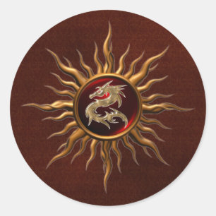 Ornamental Sun Dragon Runder Aufkleber