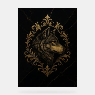 Ornamentaler Goldener Wolf  Acrylschild
