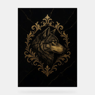 Ornamentaler Goldener Wolf  Acrylschild